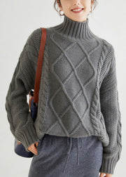 Grey Cozy Cable Cashmere Sweaters Turtleneck Spring