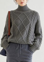 Grey Cozy Cable Cashmere Sweaters Turtleneck Spring