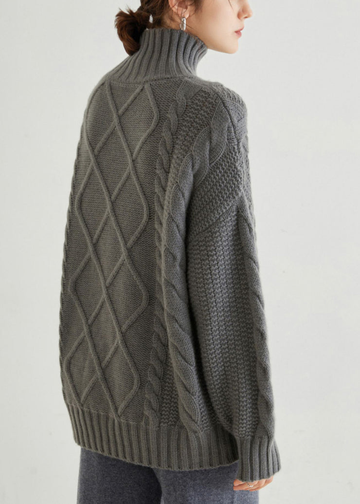 Grey Cozy Cable Cashmere Sweaters Turtleneck Spring