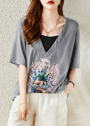 Grey Cozy Solid Cotton T Shirt Short Sleeve