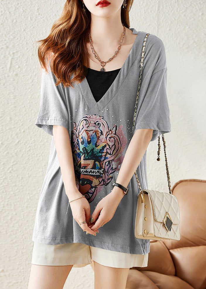 Grey Cozy Solid Cotton T Shirt Short Sleeve