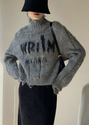 Grey Hole Cozy Knit Spring Sweaters Turtleneck