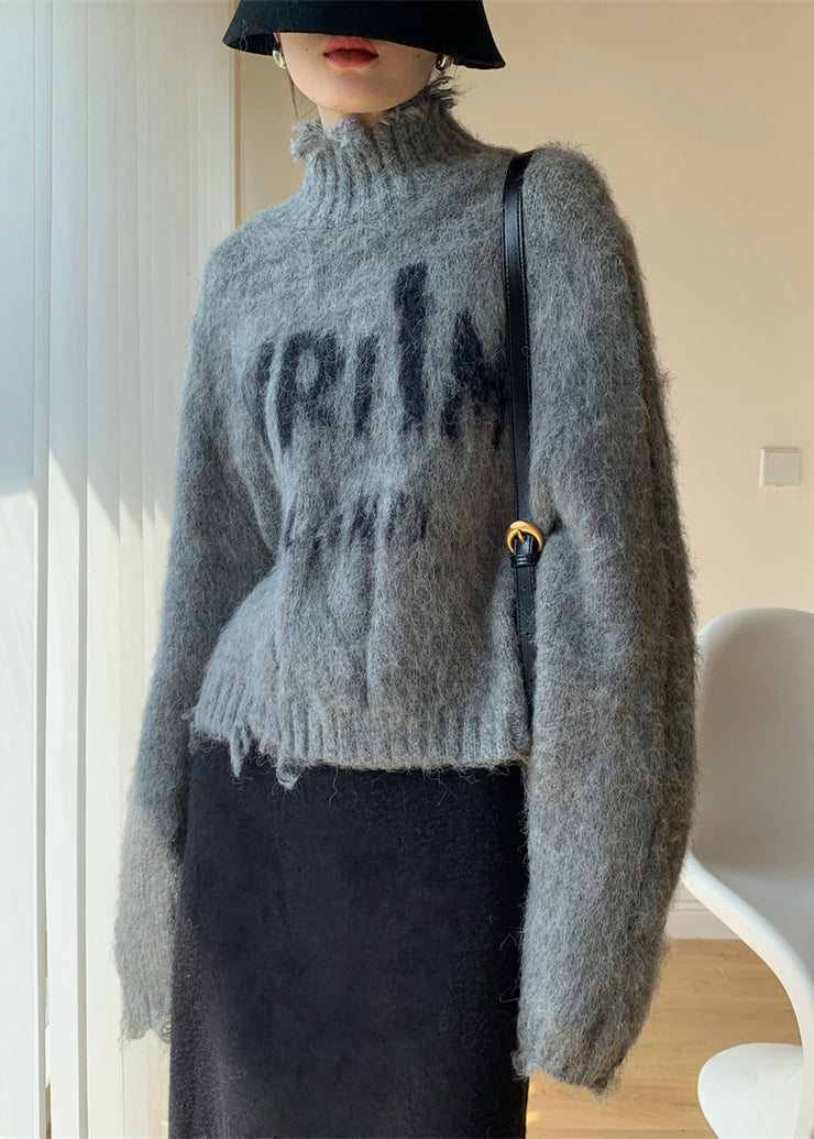 Grey Hole Cozy Knit Spring Sweaters Turtleneck