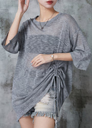 Grey Hollow Out Ice Knit Tops Cinched Summer