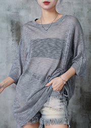 Grey Hollow Out Ice Knit Tops Cinched Summer