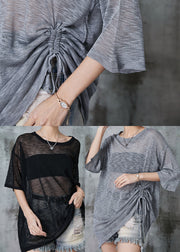 Grey Hollow Out Ice Knit Tops Cinched Summer