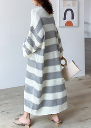 Grey Hollow Out Patchwork Knit Dress O Neck Spring