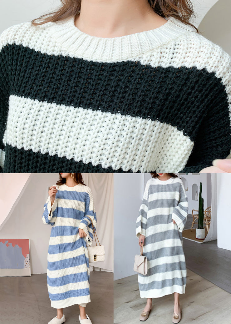 Grey Hollow Out Patchwork Knit Dress O Neck Spring