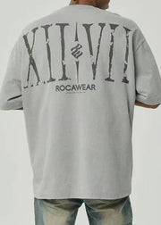 Grey Letter Print Cotton Mens T Shirts O Neck Short Sleeve