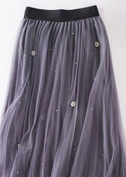 Grey Nail bead Patchwork Tulle Skirt Wrinkled Spring