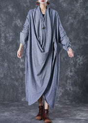 Grey Original Cotton Gown Dress Oversized Cinched Fall