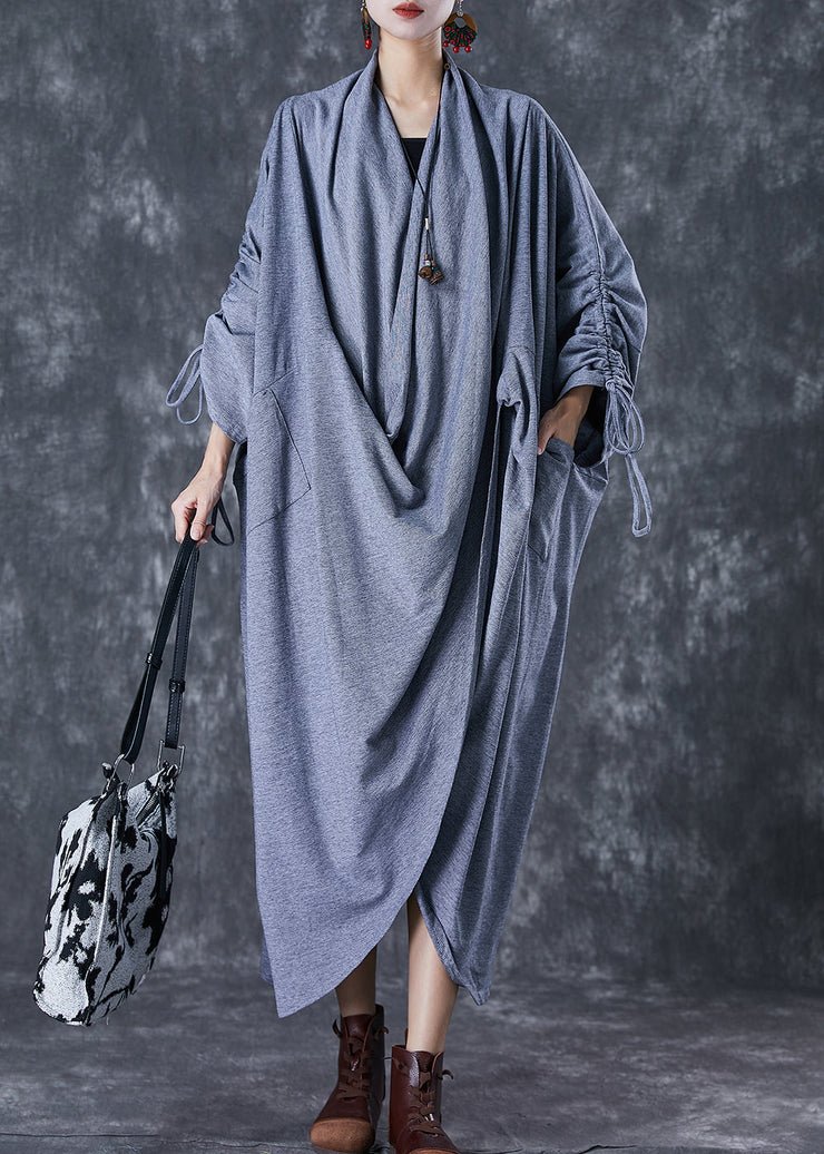 Grey Original Cotton Gown Dress Oversized Cinched Fall