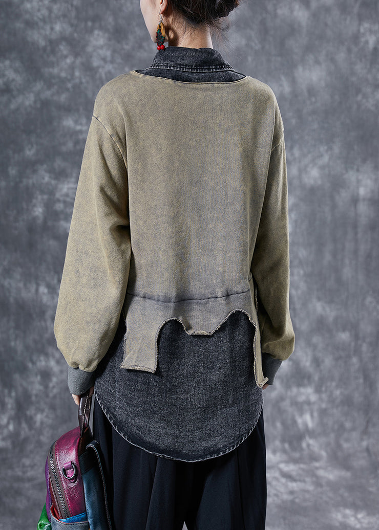 Grey Patchwork Cotton Sweatshirt Asymmetrical Print Spring