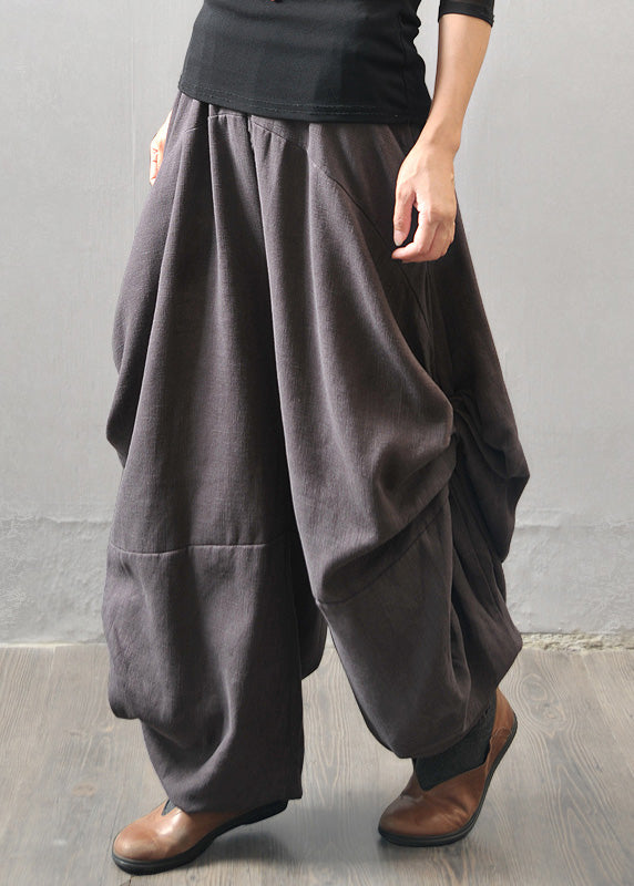 Grey Patchwork Elastic Waist Wide Leg Pants