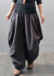 Grey Patchwork Elastic Waist Wide Leg Pants