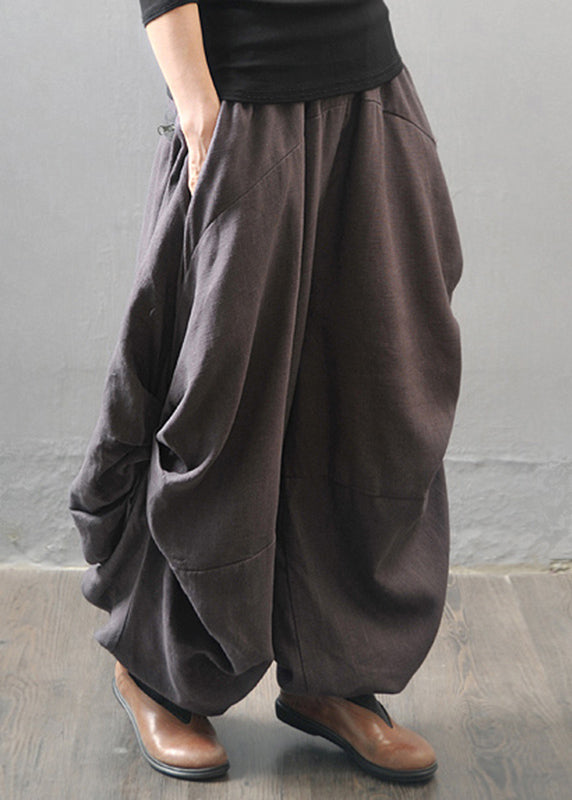 Grey Patchwork Elastic Waist Wide Leg Pants