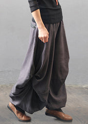 Grey Patchwork Elastic Waist Wide Leg Pants