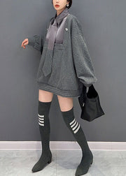 Grey Patchwork Knit Fake Two Piece Sweater Tops Oversized Winter