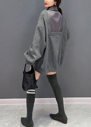 Grey Patchwork Knit Fake Two Piece Sweater Tops Oversized Winter