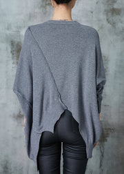 Grey Patchwork Knit Sweater Asymmetrical Design Spring