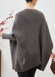 Grey Patchwork Knitted Tops Oversized Batwing Sleeve