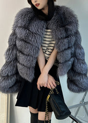 Grey Patchwork Leather And Fur Jacket Spring