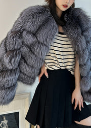 Grey Patchwork Leather And Fur Jacket Spring