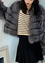 Grey Patchwork Leather And Fur Jacket Spring