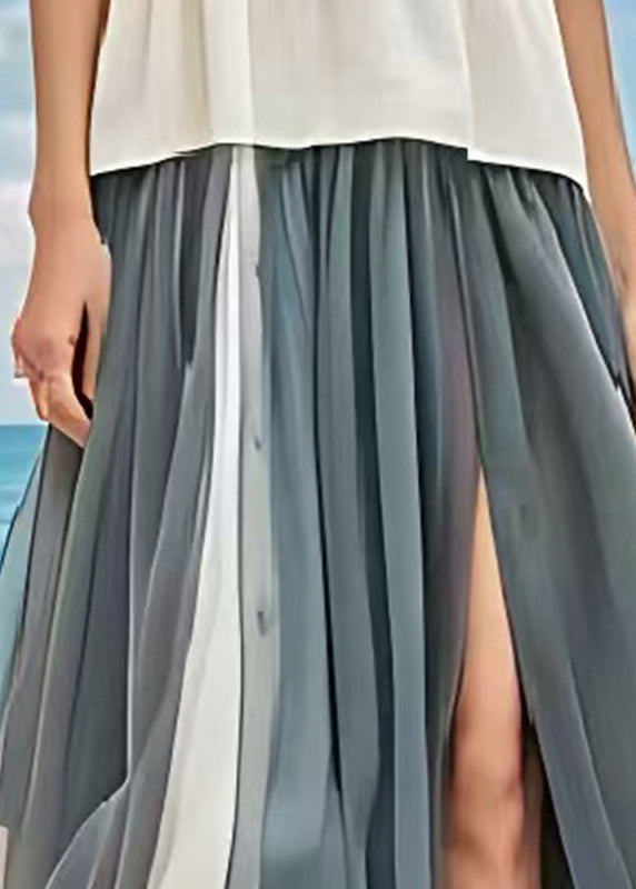 Grey Patchwork Tulle Beach Skirt Side Open Summer