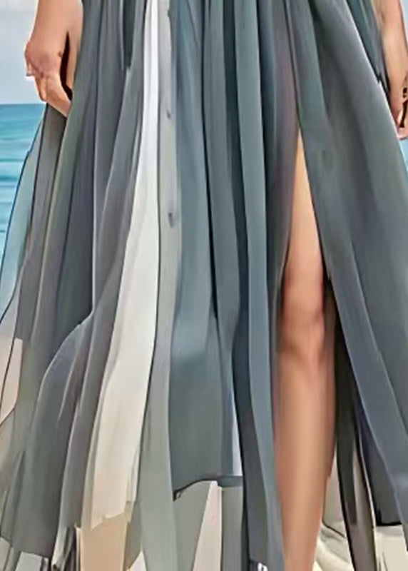 Grey Patchwork Tulle Beach Skirt Side Open Summer