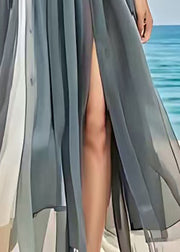 Grey Patchwork Tulle Beach Skirt Side Open Summer