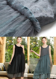 Grey Patchwork Tulle Vacation Dresses Ruffled Sleeveless