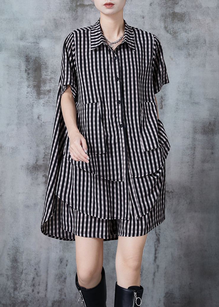 Grey Plaid Chiffon Two Pieces Set Oversized Summer