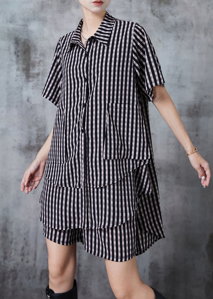 Grey Plaid Chiffon Two Pieces Set Oversized Summer