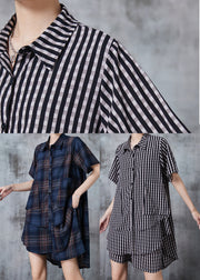 Grey Plaid Chiffon Two Pieces Set Oversized Summer