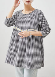 Grey Plaid Cotton Blouse A Line Tops Daisy Fall