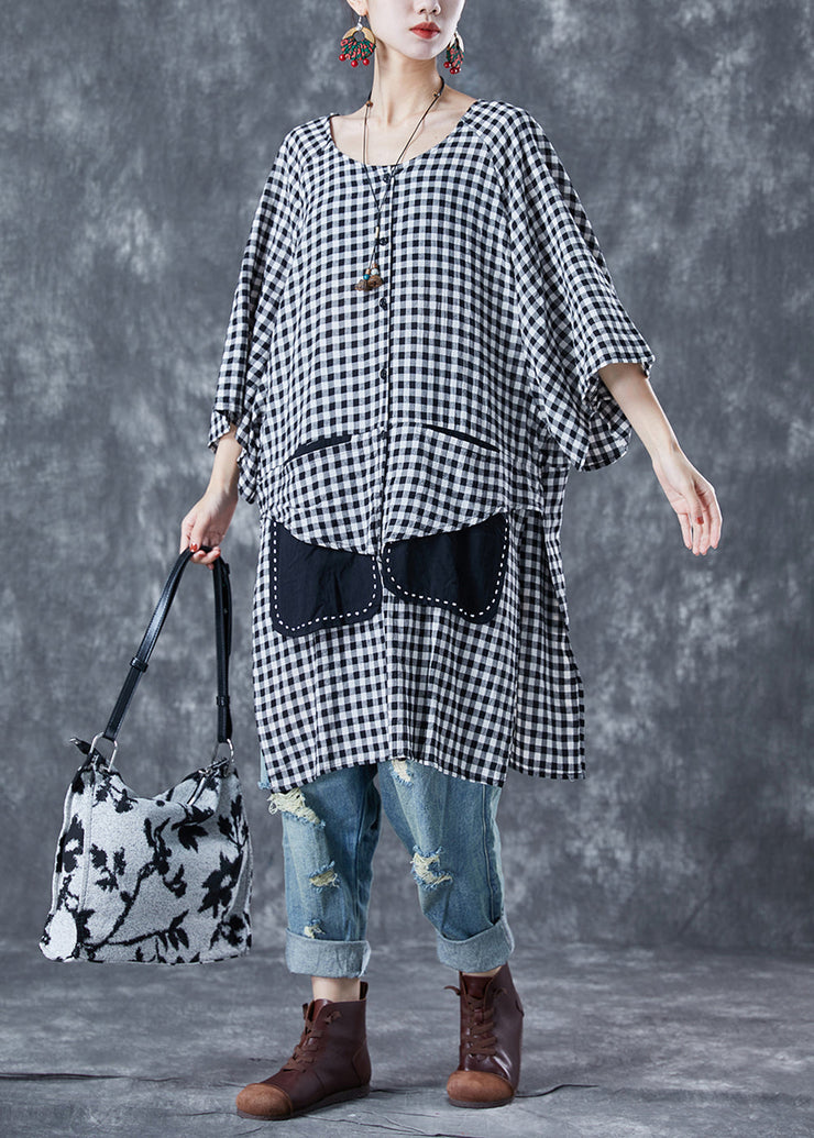 Grey Plaid Cotton Shirts Oversized Side Open Summer