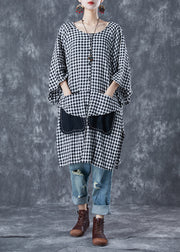 Grey Plaid Cotton Shirts Oversized Side Open Summer