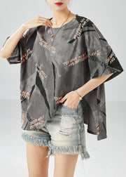 Grey Print Cotton Tanks Oversized Side Open Summer