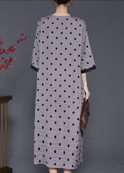 Grey Print Linen Holiday Dress Oversized Summer