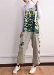 Grey Print Patchwork Jumpsuit Straight Denim Spring