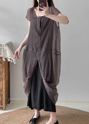 Grey Silk Two Piece Set Women Clothing Asymmetrical Wrinkled Summer