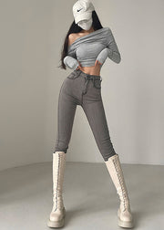 Grey Silm Fit Denim Pants Tummy Control Spring