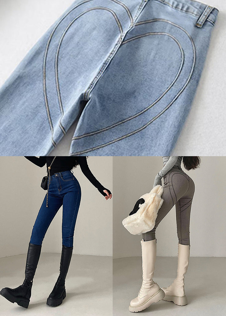 Grey Silm Fit Denim Pants Tummy Control Spring