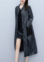 Grey Stand Collar Button Long Trench Coats Spring