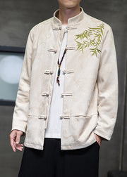Handmade Apricot Embroideried Pockets Mens Jackets Spring