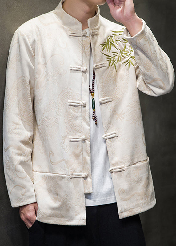 Handmade Apricot Embroideried Pockets Mens Jackets Spring