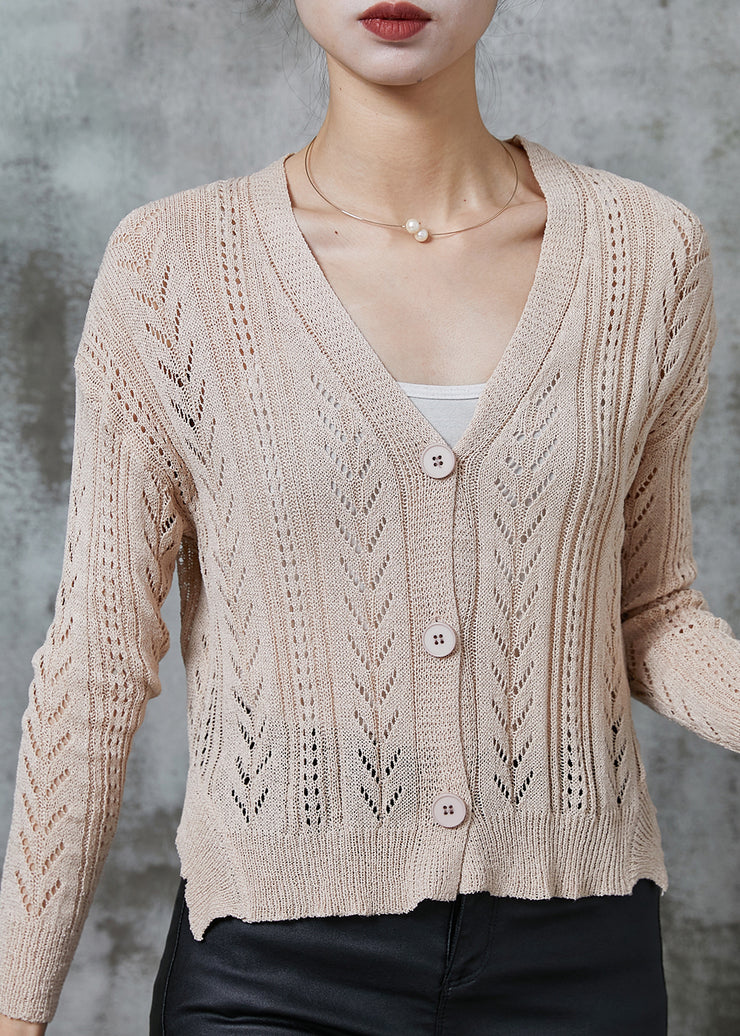 Handmade Apricot Hollow Out Knit Cardigans Spring