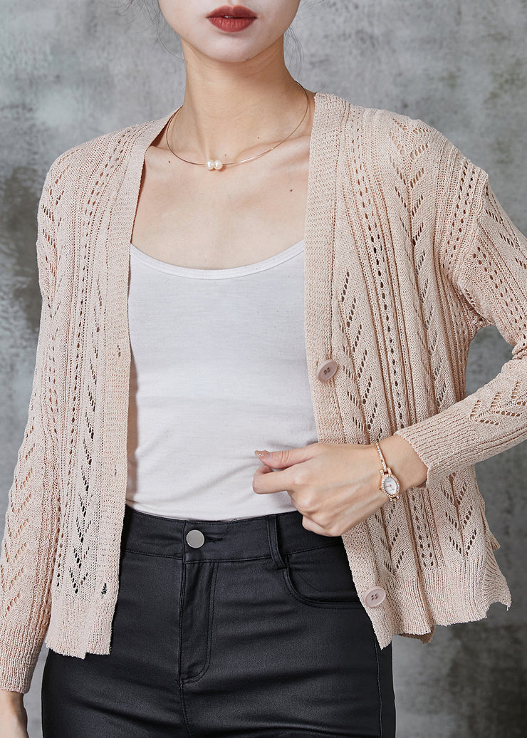 Handmade Apricot Hollow Out Knit Cardigans Spring