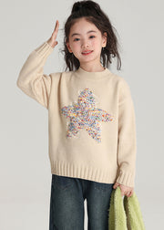 Handmade Apricot O-Neck Kids Cotton Knit Kids Sweater Spring